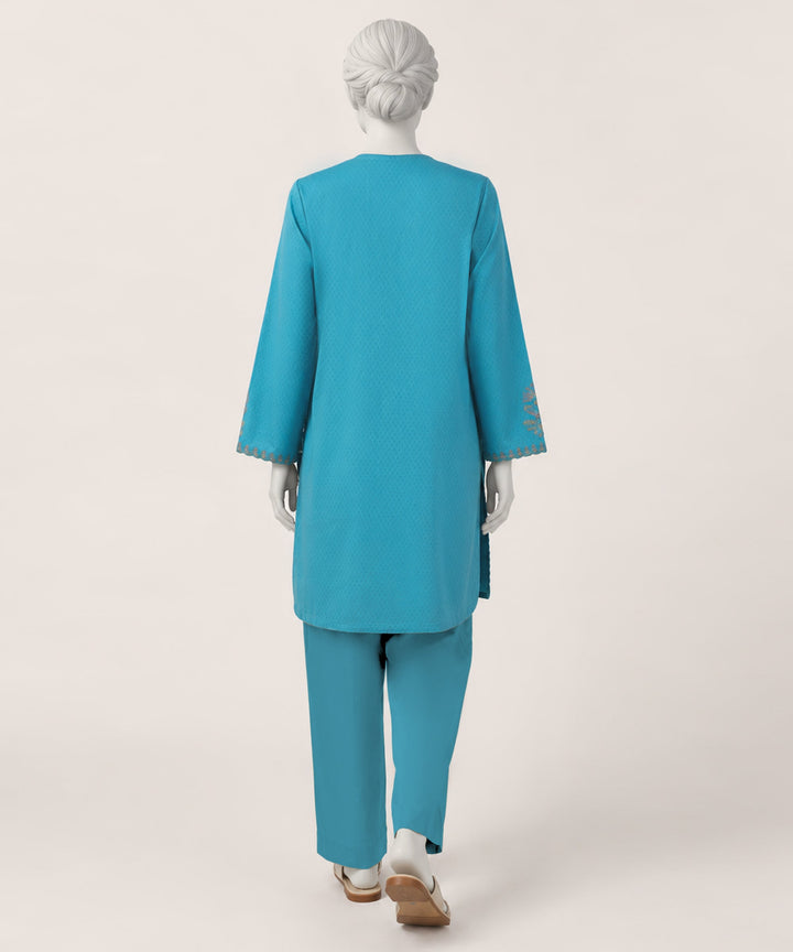 Dobby Blue Kurti - J. Junaid Jamshed