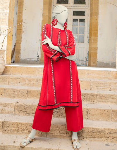 Lawn Red 2 Piece Stitched Suit - J. Junaid Jamshed