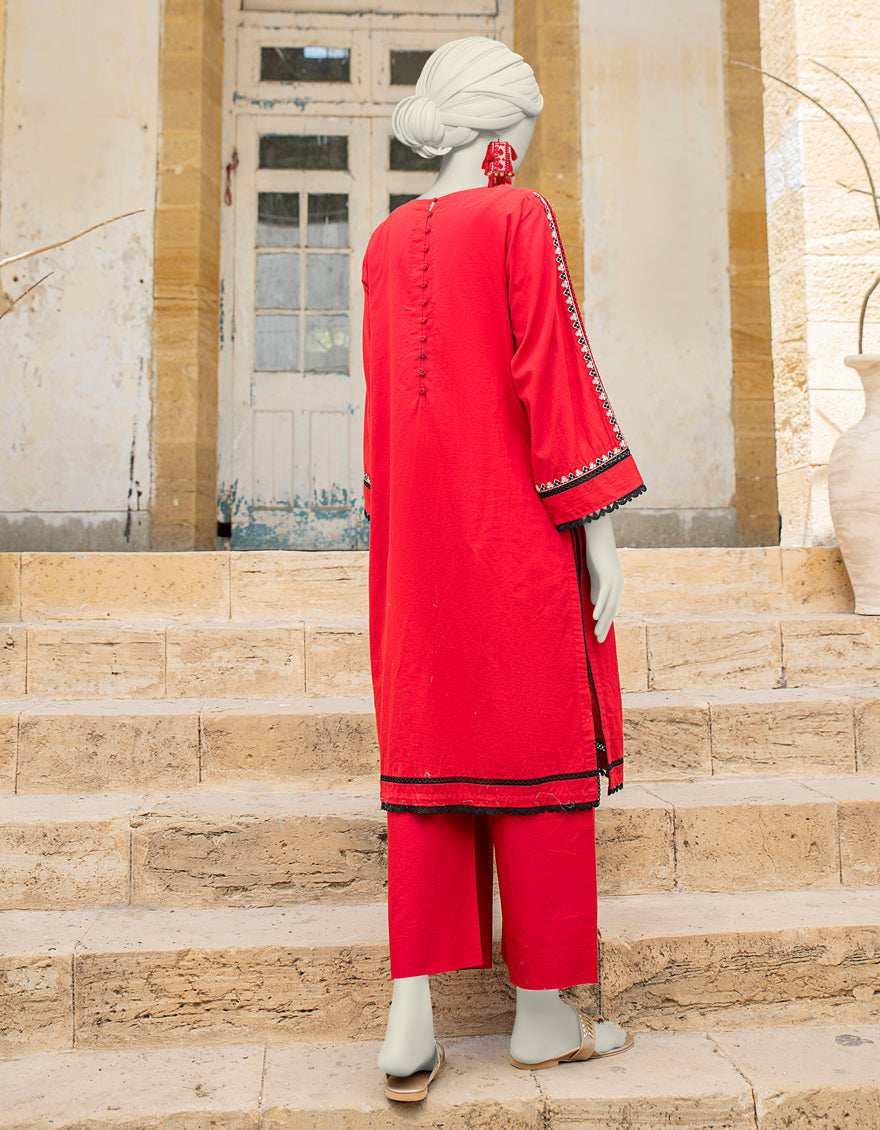 Lawn Red 2 Piece Stitched Suit - J. Junaid Jamshed