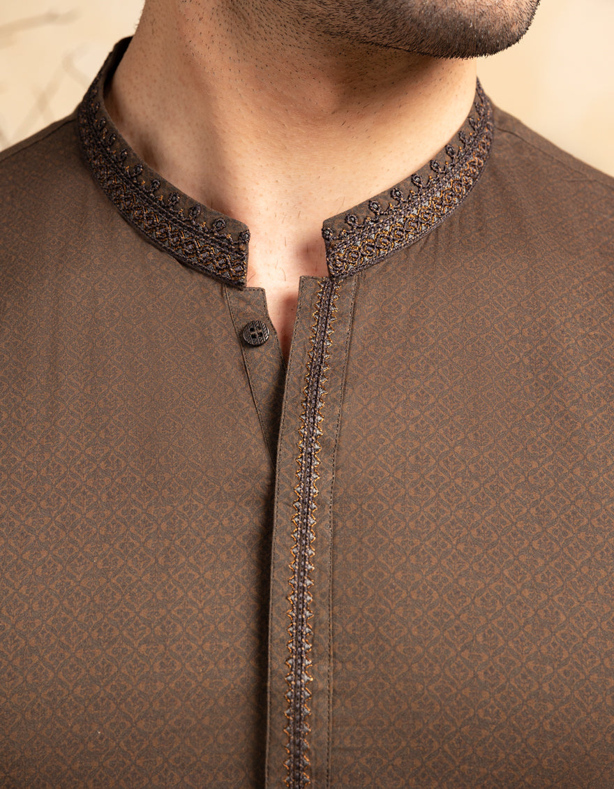 Cotton Brown Kurta - J. Junaid Jamshed