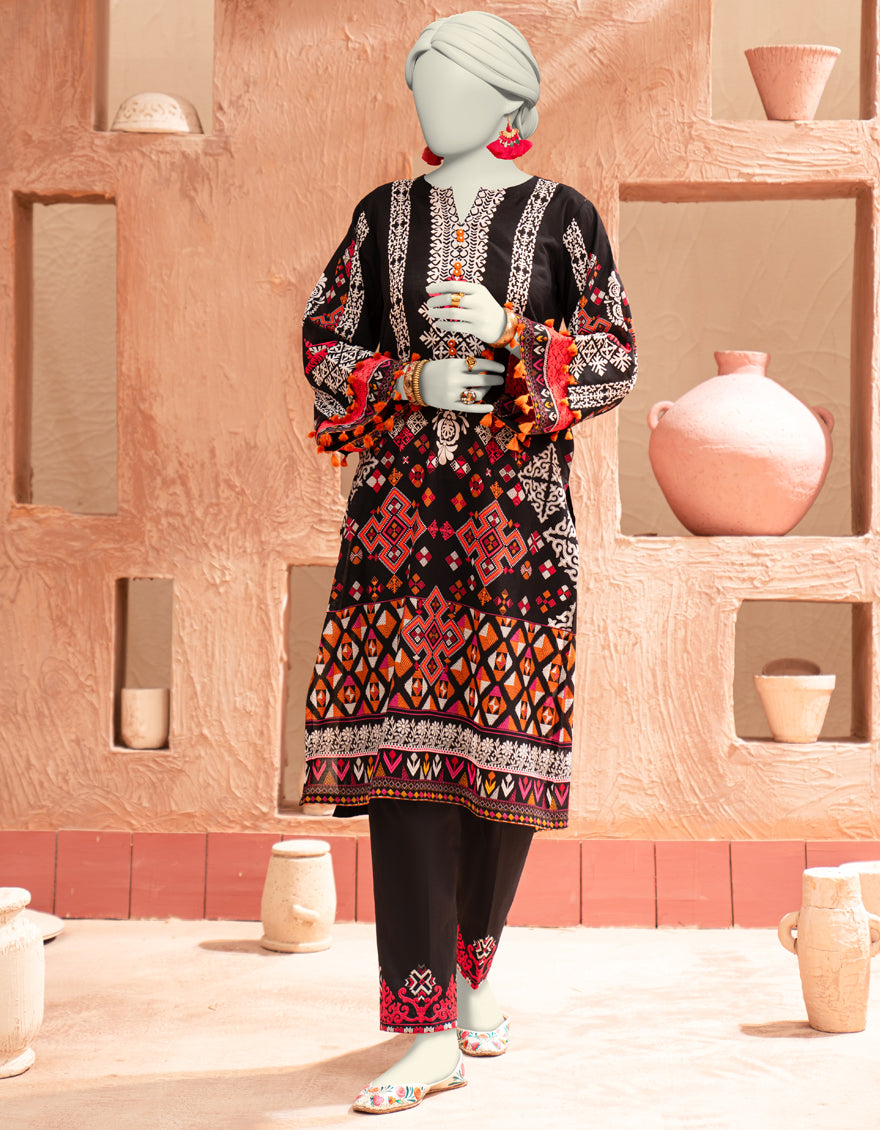 Cambric Black Unstitched Suit - J. Junaid Jamshed