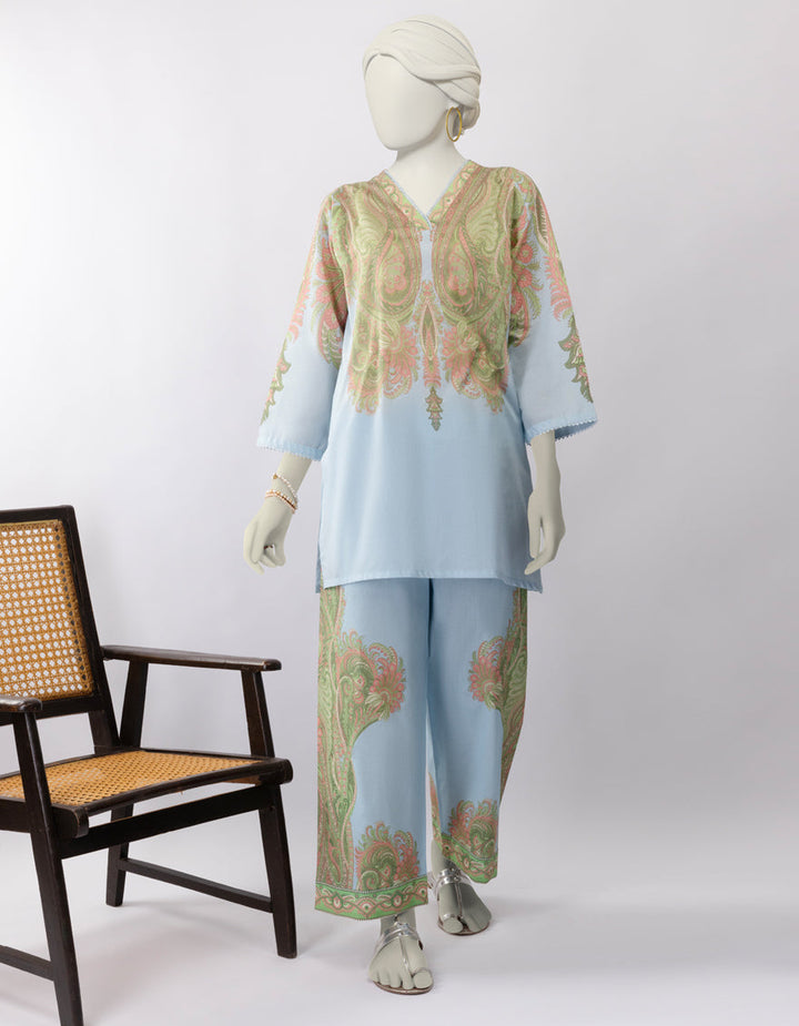 Lawn Blue Stitched Suit - J. Junaid Jamshed