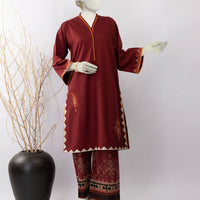 Dobby Maroon Stitched Suit - J. Junaid Jamshed