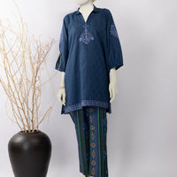 Dobby Blue Stitched Suit - J. Junaid Jamshed