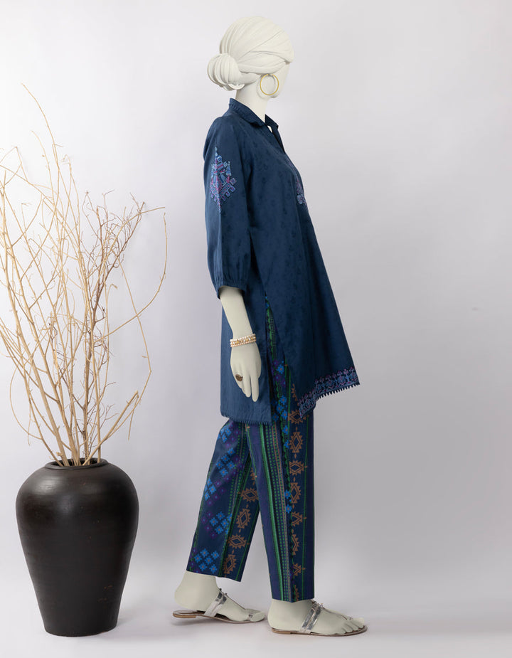 Dobby Blue Stitched Suit - J. Junaid Jamshed