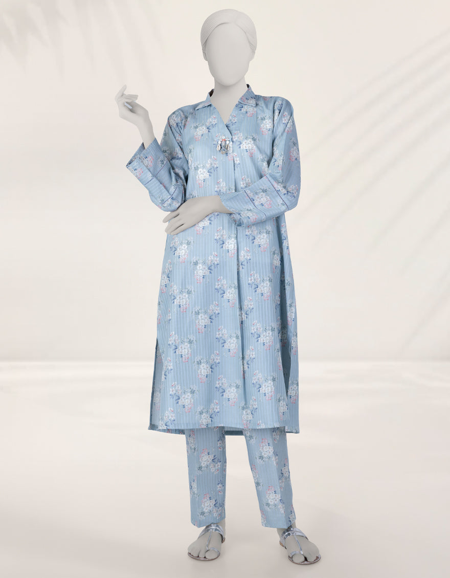 Dobby Blue Unstitched Suit - J. Junaid Jamshed