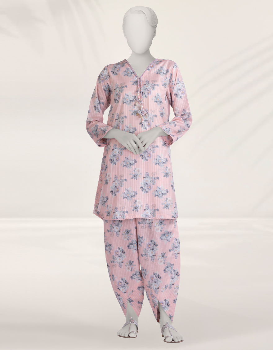 Dobby Pink Unstitched Suit - J. Junaid Jamshed