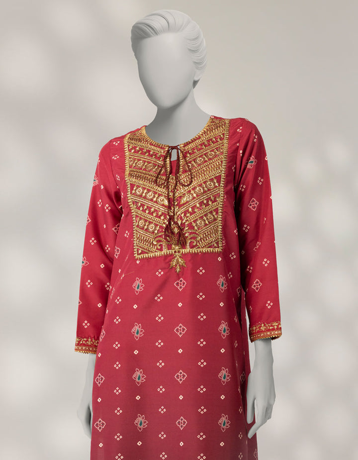 Raw Silk Maroon Stitched Suit - J. Junaid Jamshed
