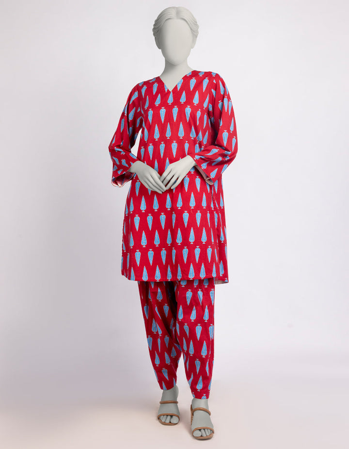 Cambric Red Stitched Suit - J. Junaid Jamshed