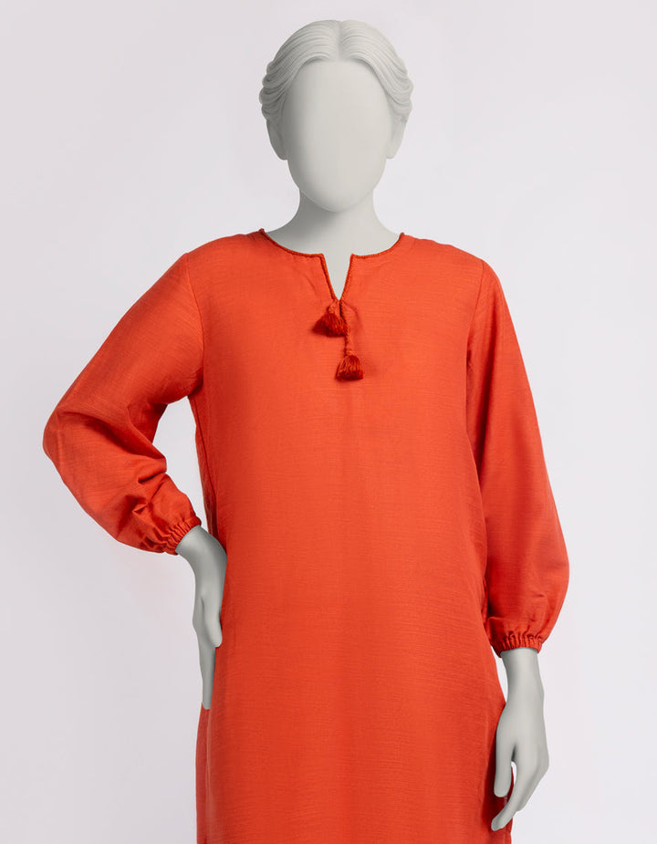 Khaddar Orange Stitched Suit - J. Junaid Jamshed