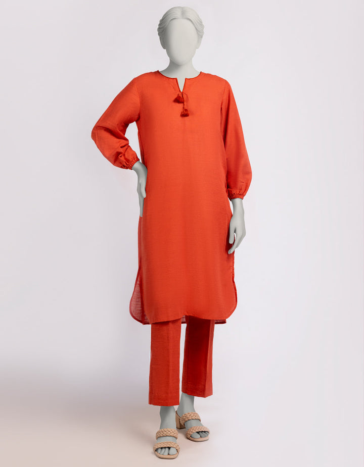 Khaddar Orange Stitched Suit - J. Junaid Jamshed