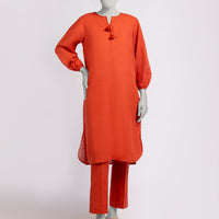 Khaddar Orange Stitched Suit - J. Junaid Jamshed