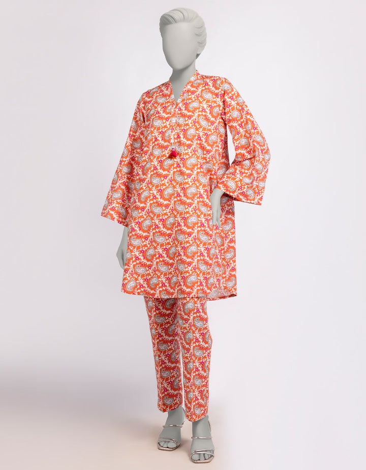 Khaddar Orange Stitched Suit - J. Junaid Jamshed