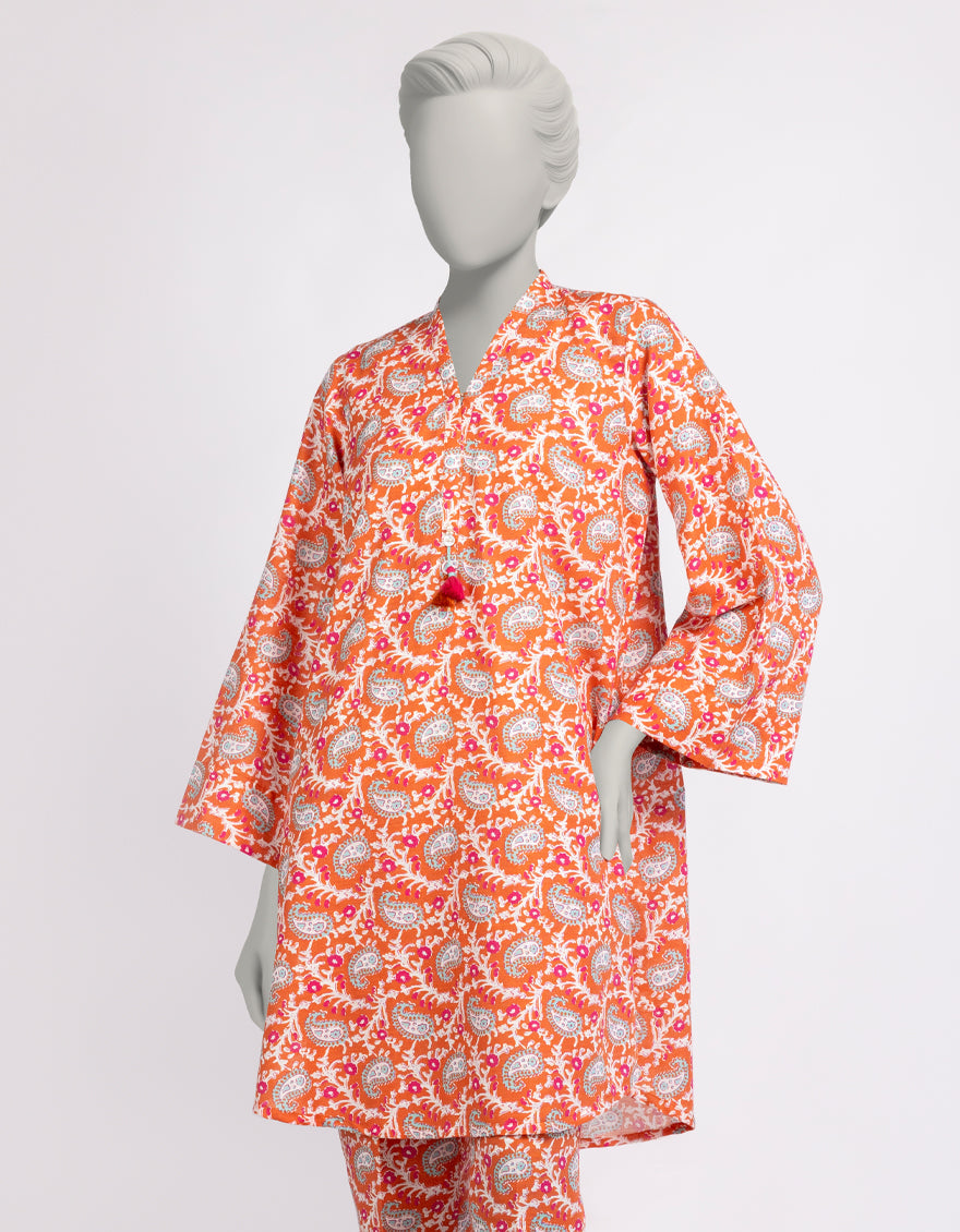 Khaddar Orange Stitched Suit - J. Junaid Jamshed