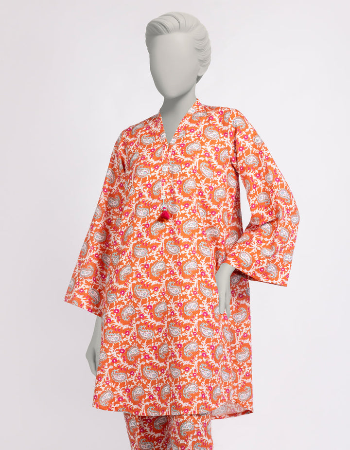 Khaddar Orange Stitched Suit - J. Junaid Jamshed