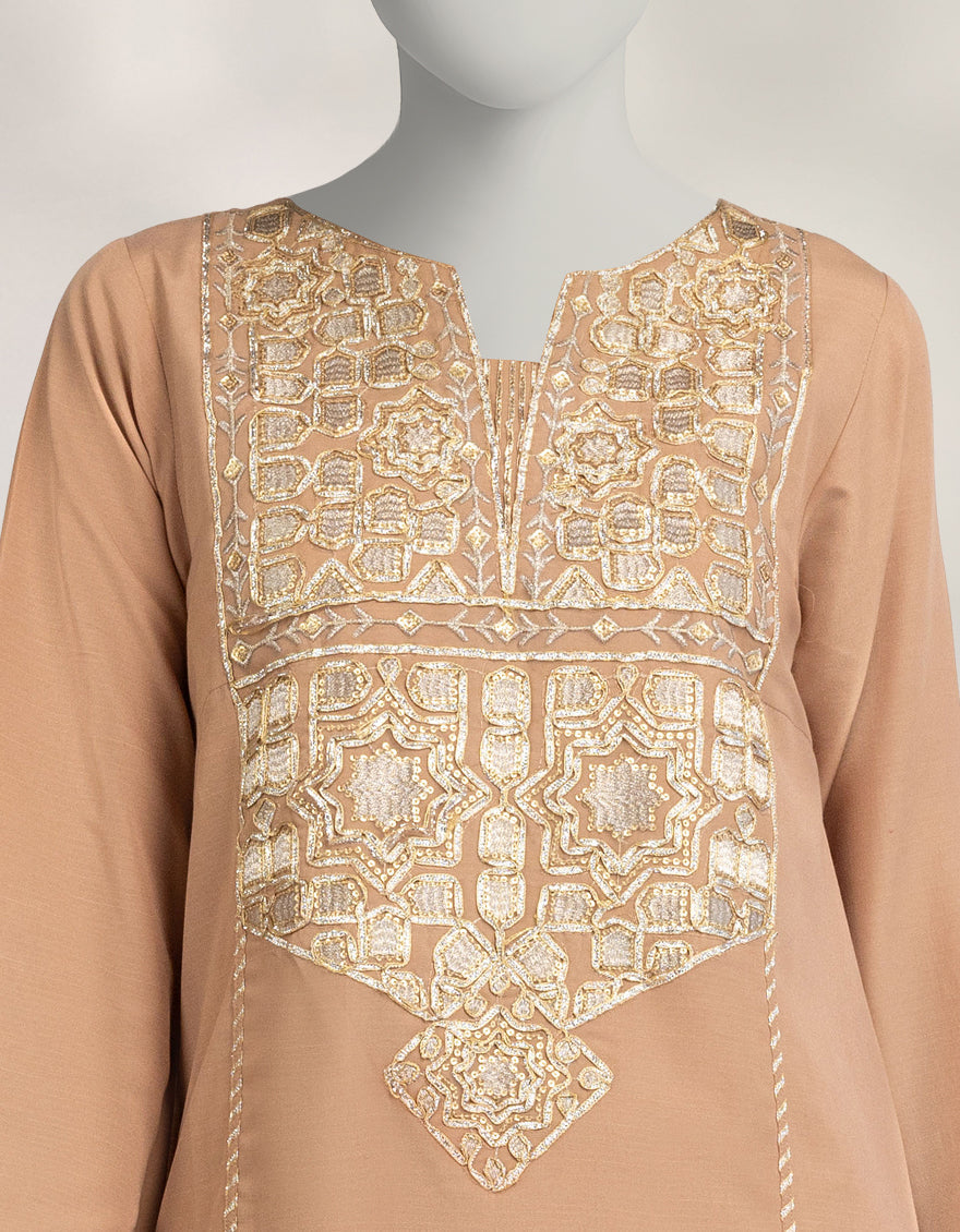 Raw Silk Brown Stitched Suit - J. Junaid Jamshed