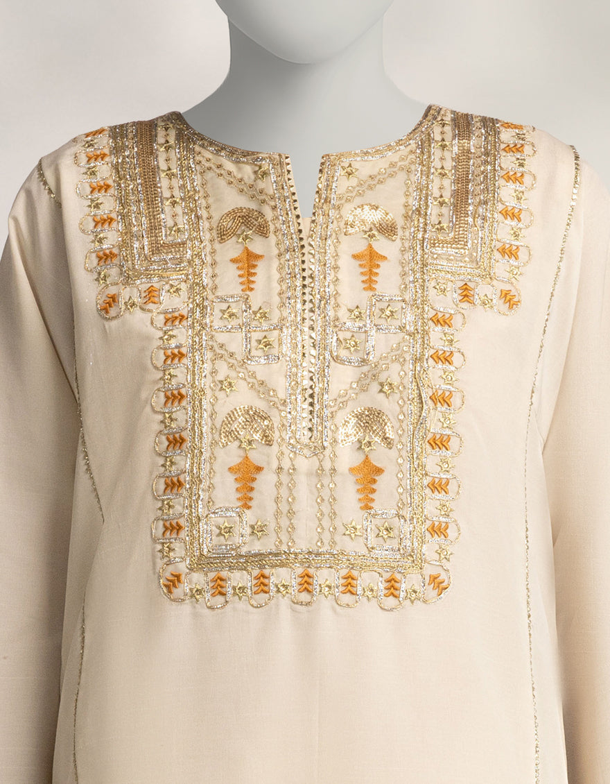 Raw Silk Off White Stitched Suit - J. Junaid Jamshed