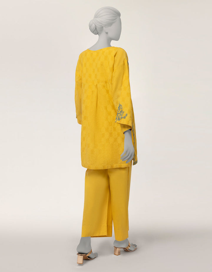 Dobby Yellow Stitched Suit - J. Junaid Jamshed