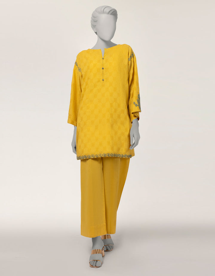 Dobby Yellow Stitched Suit - J. Junaid Jamshed