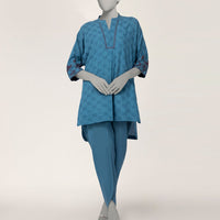 Dobby Blue Stitched Suit - J. Junaid Jamshed