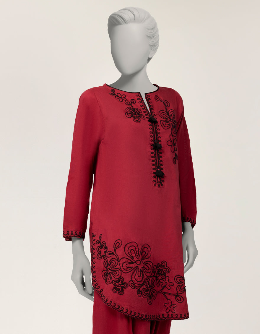 Lawn Maroon Stitched Suit - J. Junaid Jamshed