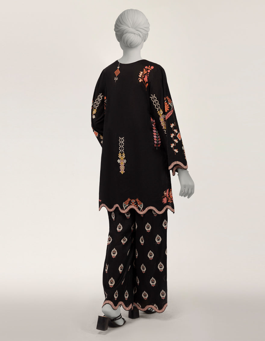 Lawn Black Stitched Suit - J. Junaid Jamshed