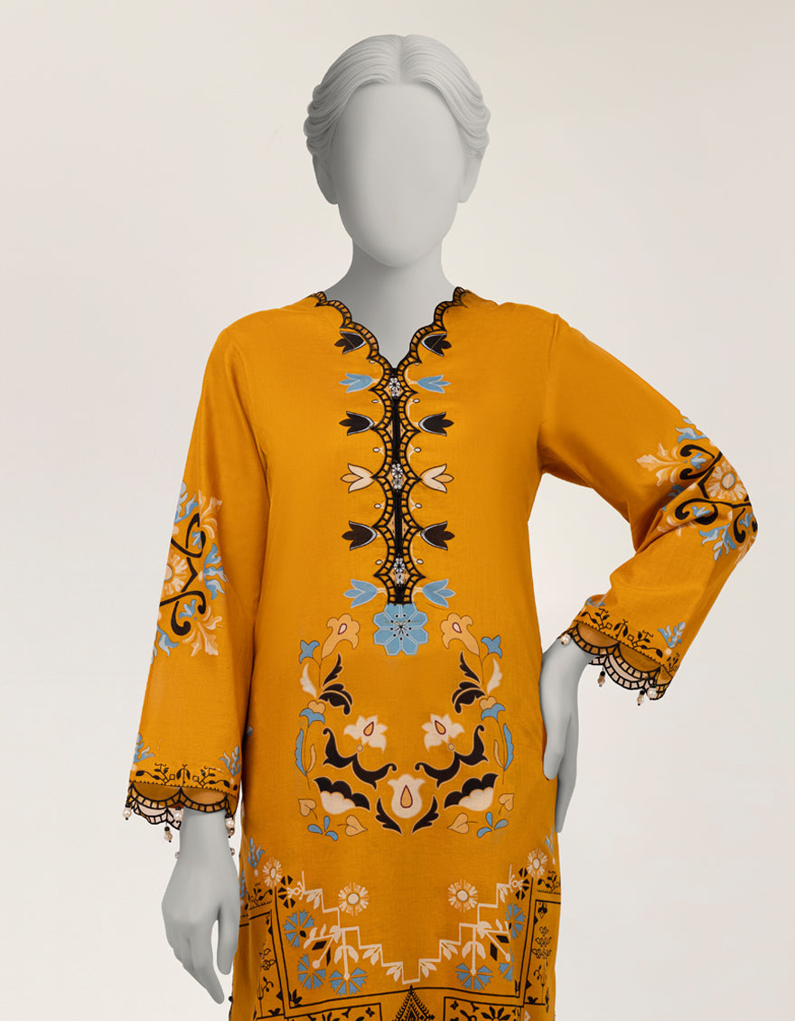 Lawn Yellow Stitched Suit - J. Junaid Jamshed