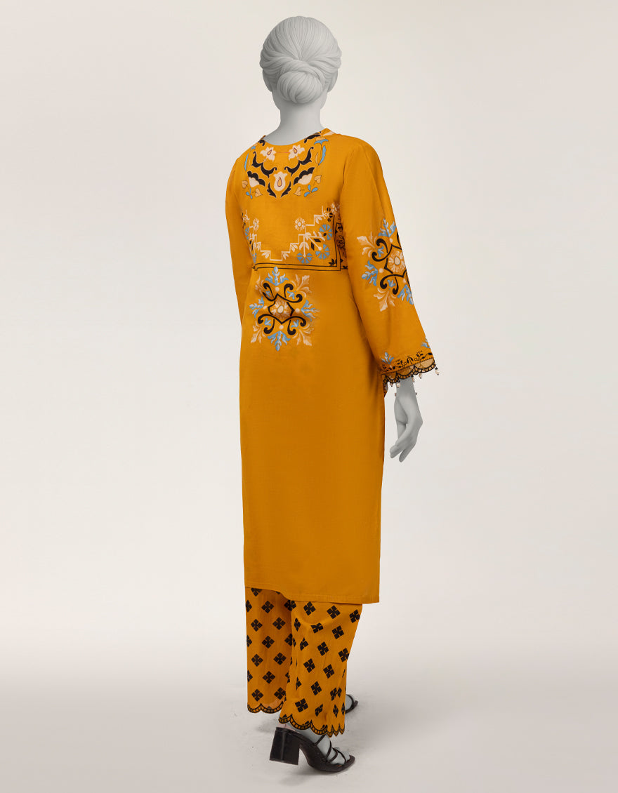 Lawn Yellow Stitched Suit - J. Junaid Jamshed