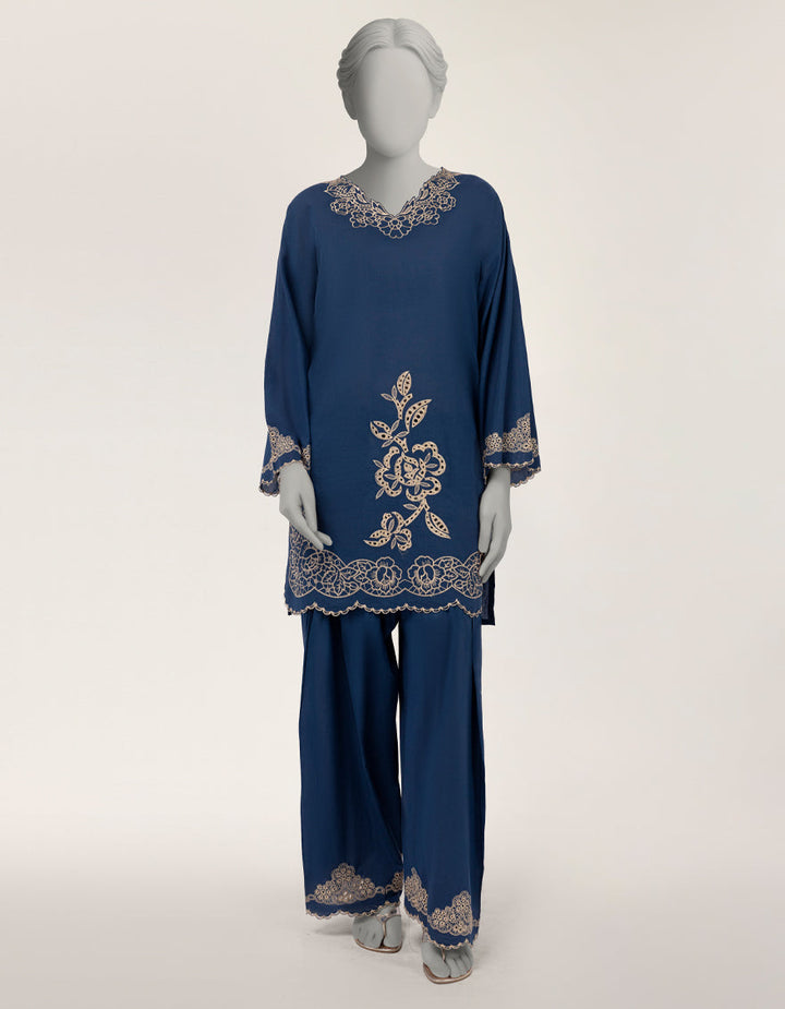 Lawn Blue Stitched Suit - J. Junaid Jamshed