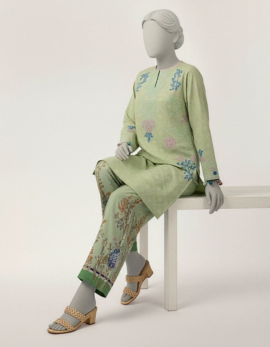 Dobby Green Stitched Suit - J. Junaid Jamshed
