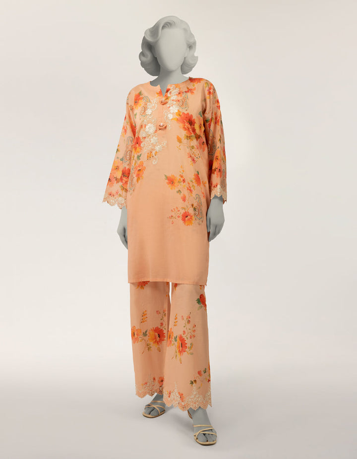 Lawn Peach Stitched Suit - J. Junaid Jamshed