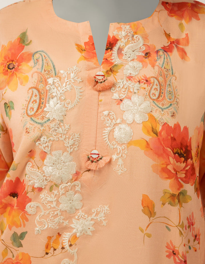 Lawn Peach Stitched Suit - J. Junaid Jamshed