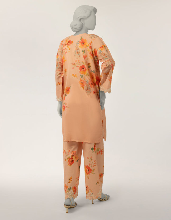 Lawn Peach Stitched Suit - J. Junaid Jamshed