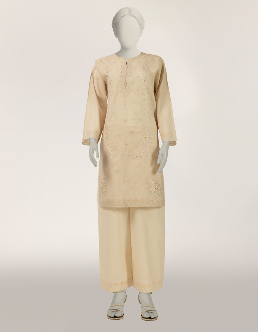 Lawn Beige Stitched Suit - J. Junaid Jamshed