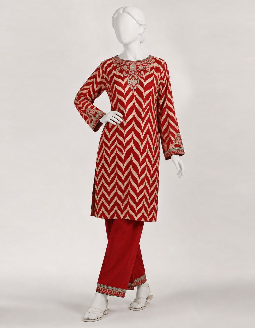 Silk Multicolor Stitched Suit - J. Junaid Jamshed