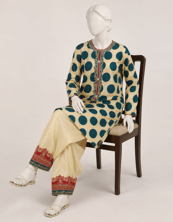 Silk Multicolor Stitched Suit - J. Junaid Jamshed