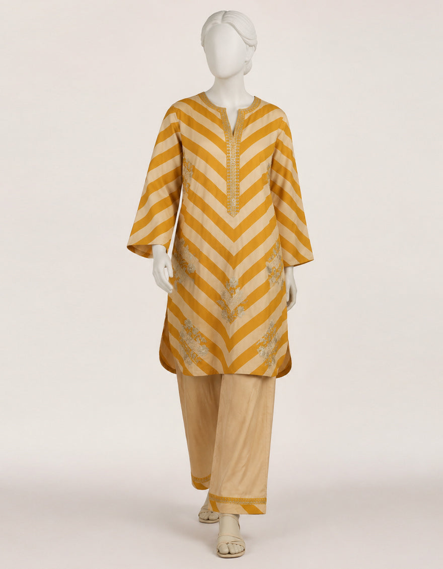 Silk Multicolor Stitched Suit - J. Junaid Jamshed
