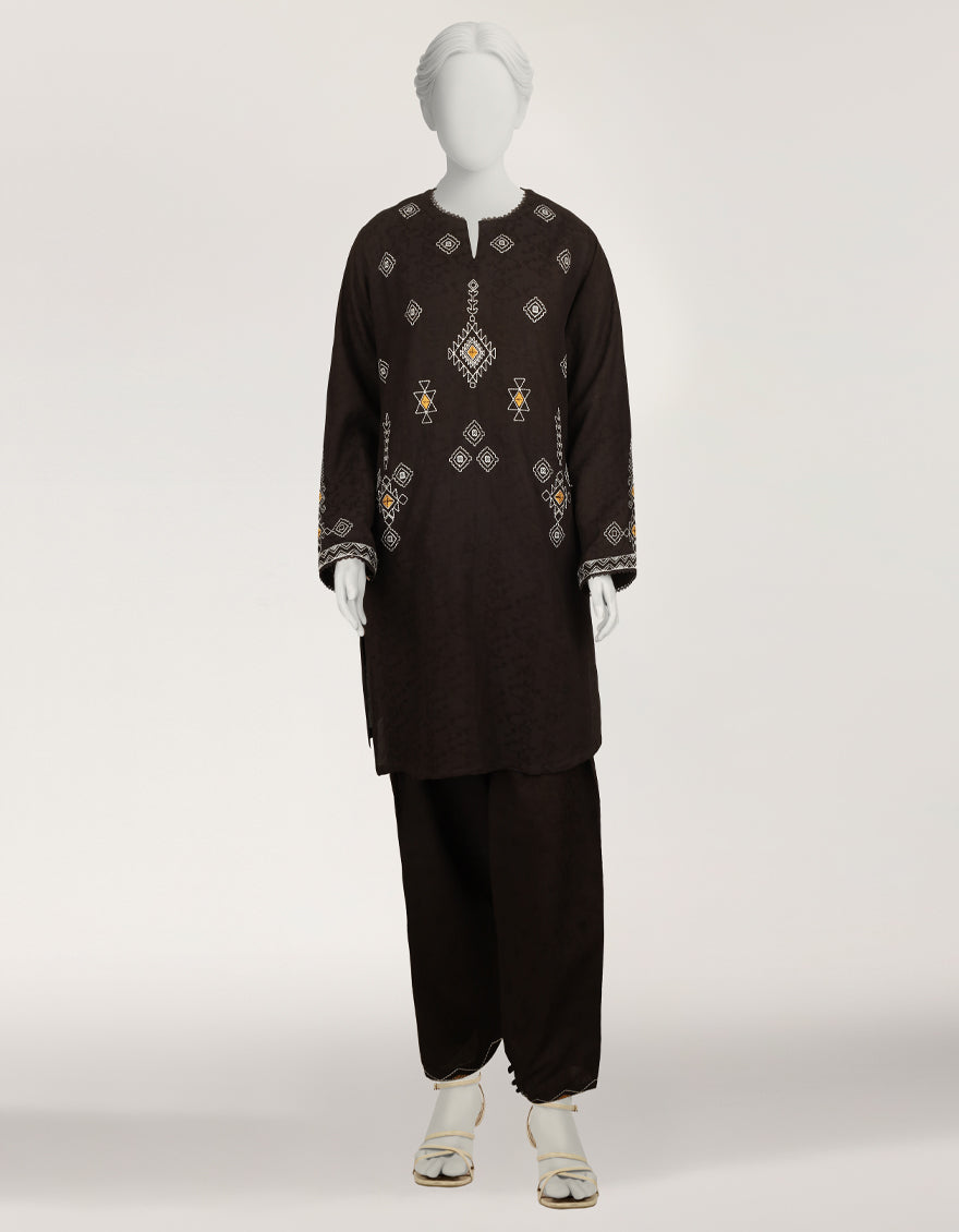 Dobby Black Stitched Suit - J. Junaid Jamshed