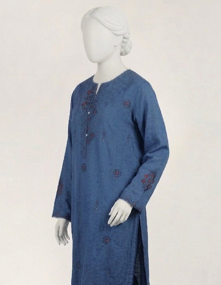 Dobby Blue Stitched Suit - J. Junaid Jamshed