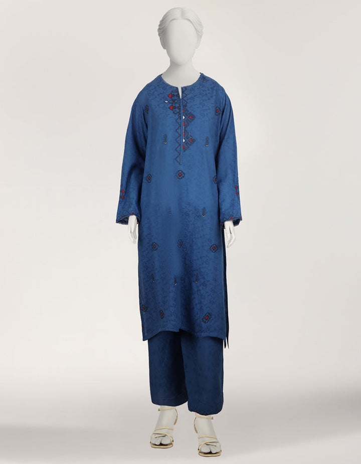 Dobby Blue Stitched Suit - J. Junaid Jamshed