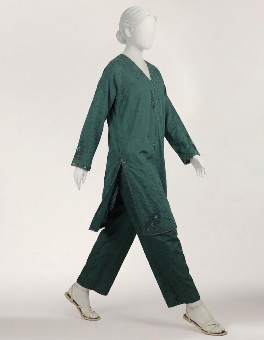 Dobby Green Stitched Suit - J. Junaid Jamshed