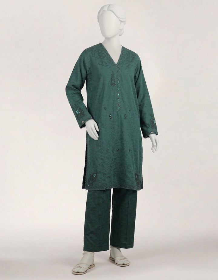 Dobby Green Stitched Suit - J. Junaid Jamshed