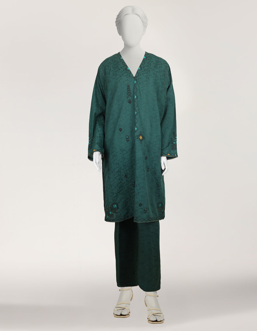 Dobby Green Stitched Suit - J. Junaid Jamshed
