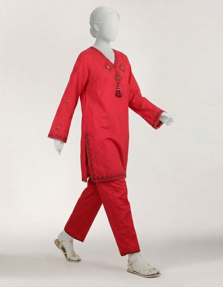 Dobby Pink Stitched Suit - J. Junaid Jamshed