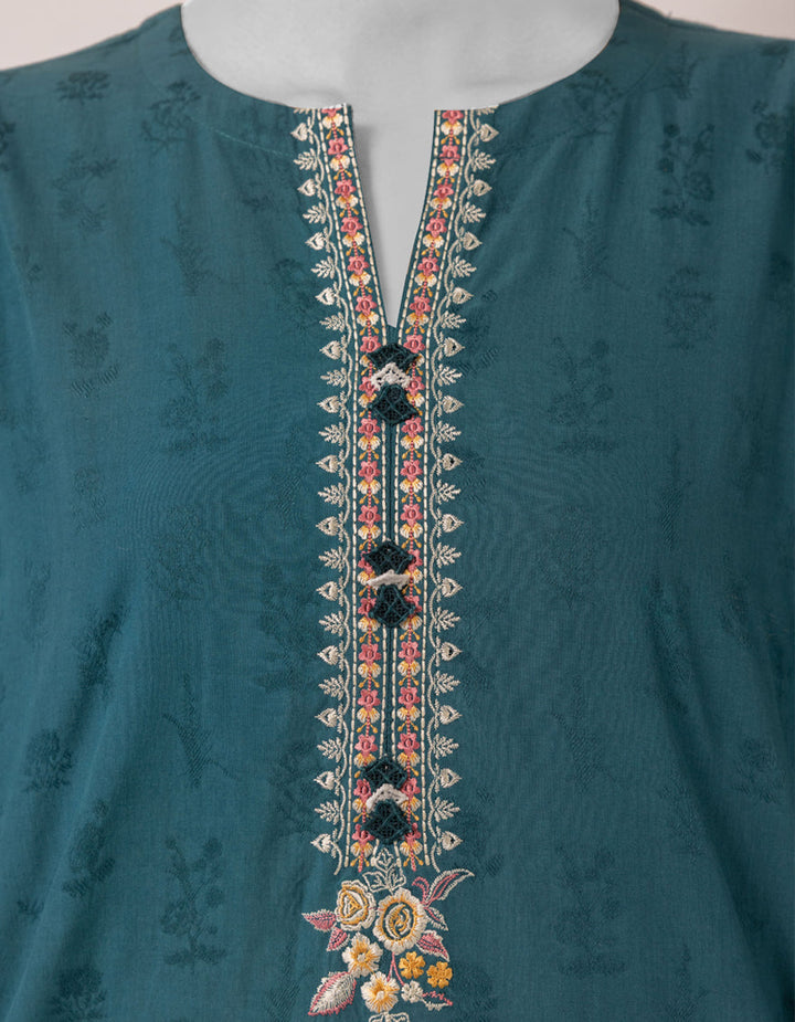 Textured Teal Unstitched Suit - J. Junaid Jamshed