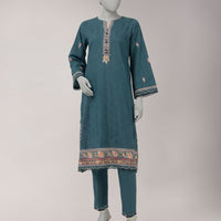 Textured Teal Unstitched Suit - J. Junaid Jamshed