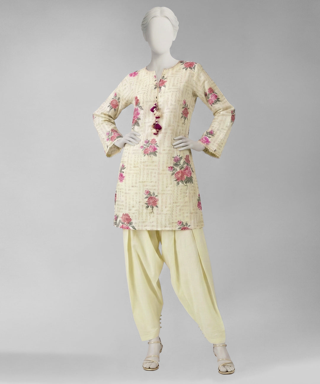 Lawn Cream Unstitched Suit - J. Junaid Jamshed