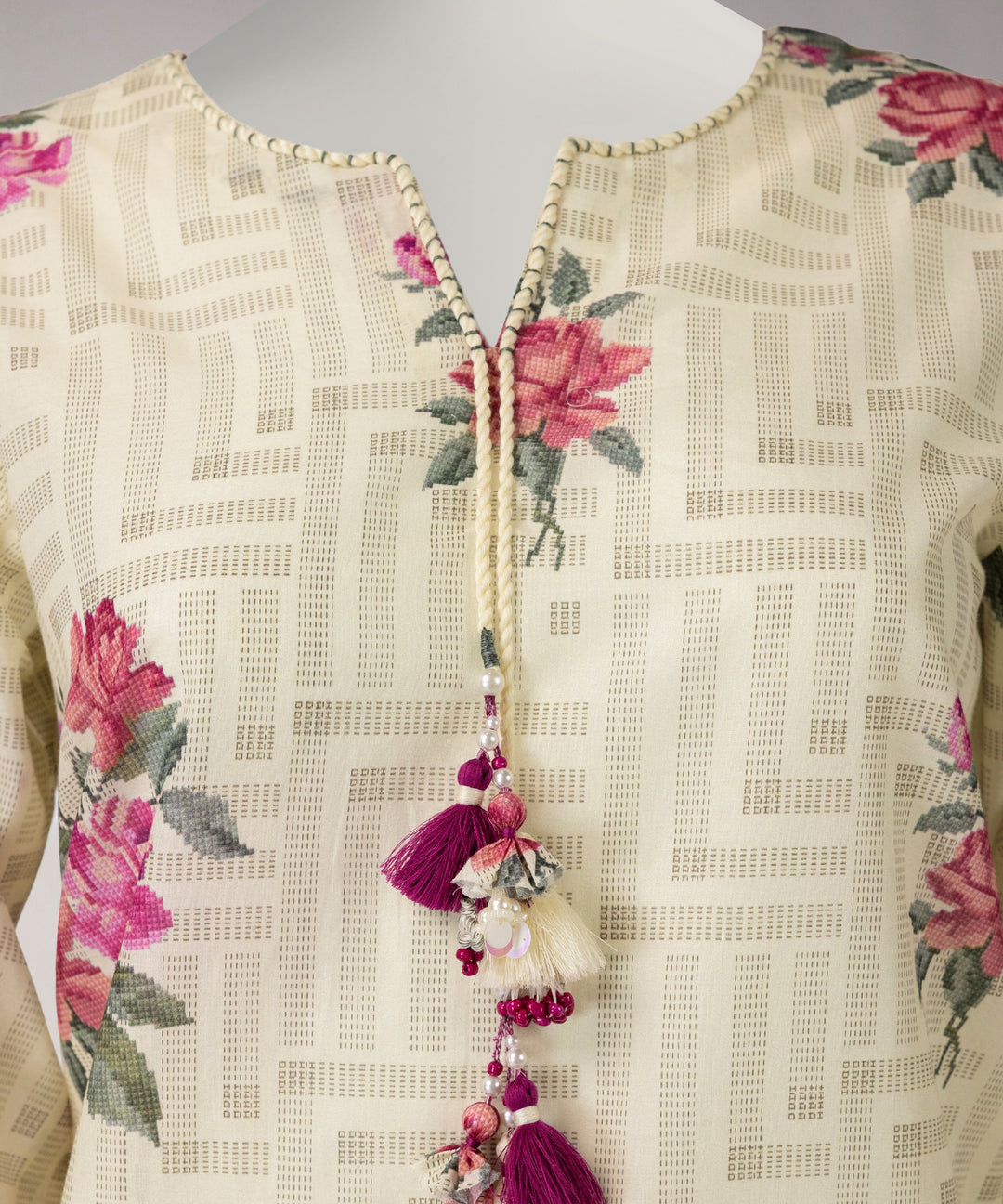 Lawn Cream Unstitched Suit - J. Junaid Jamshed