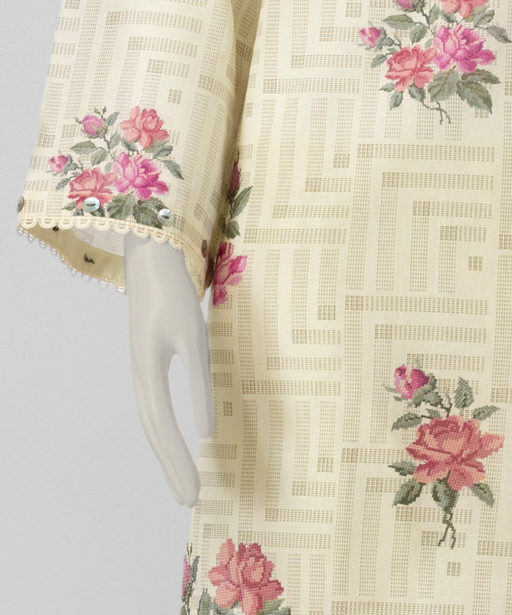 Lawn Cream Unstitched Suit - J. Junaid Jamshed