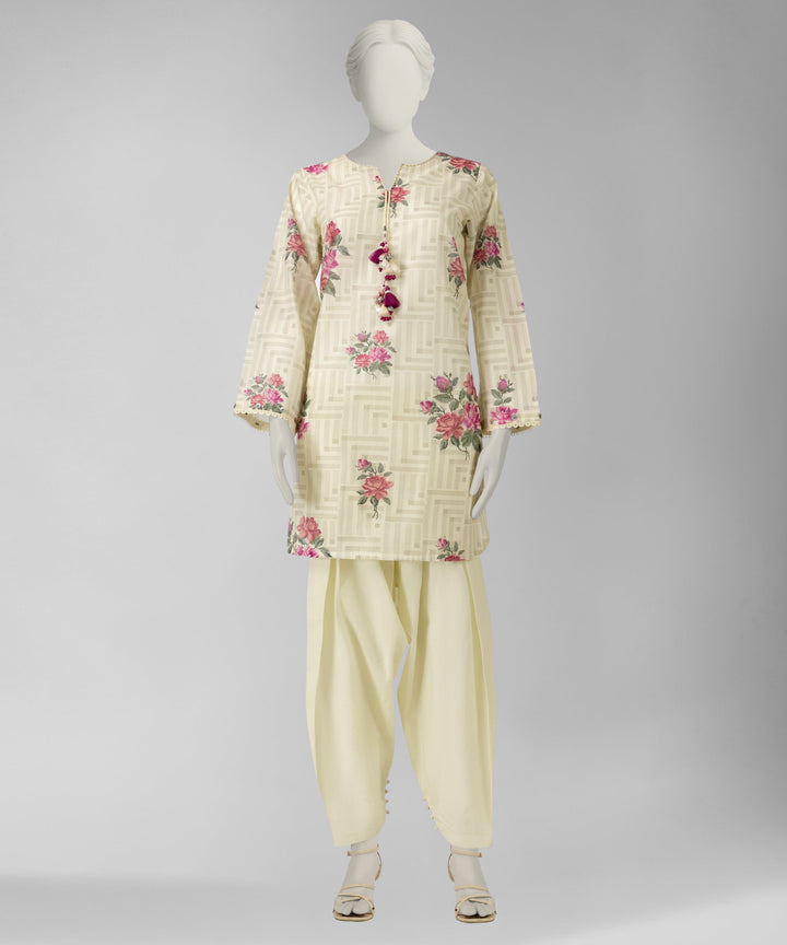 Lawn Cream Unstitched Suit - J. Junaid Jamshed